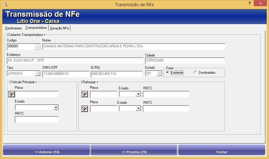 Dados Transportadoras Geração NFe Gerar XML Nfe