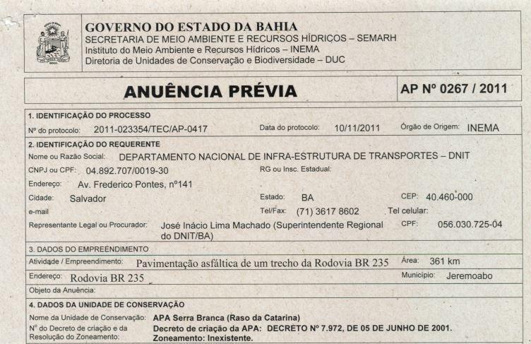 Ações realizadas : Anuência da