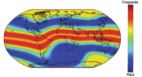 44 Figura 11: Frequência de ocorrência de cintilação de acordo com a localização geográfica. Adaptada de Kintner Jr., Humphreys e Hinks (2009). anomalia equatorial.