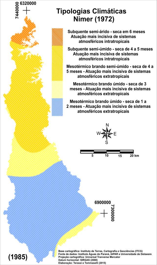 Figura 7 - Distribuição espacial das tipologias climáticas de Nimer (1972) para o ano chuvoso (1983) e o ano seco (1985) na bacia hidrográfica do rio Itararé - PR. 4.