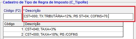 Exemplos Tipo de Regras de Imposto Exemplo Tipo de