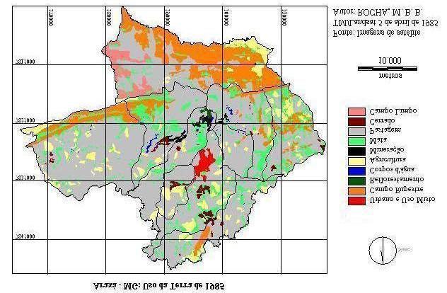 Figura 1 Mapa de Uso da Terra de 1985 de Araxá - MG Tabela 1 - Área ocupada pelas classes de uso da terra no município de Araxá MG em 1985 Categoria Área ocupada km 2 hectares % Urbano e Uso Misto