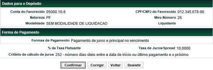 Tela Confirmação do Registro de LCA/CDCA Após