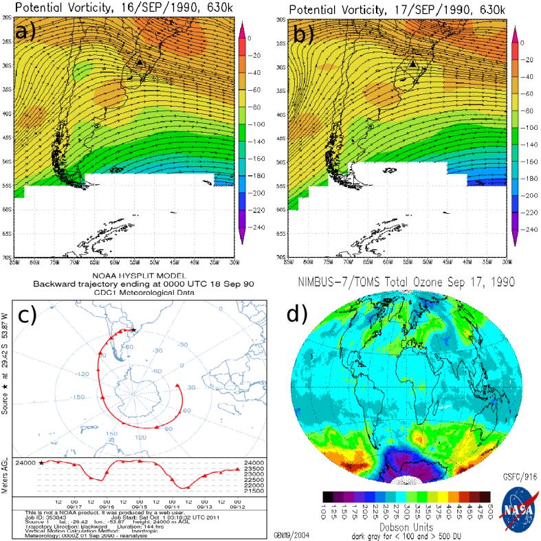 153 Figura A.12: Evento de Efeito Secundário do Buraco de Ozônio Antártico sobre o Sul do Brasil do dia 06 de setembro de 1990.