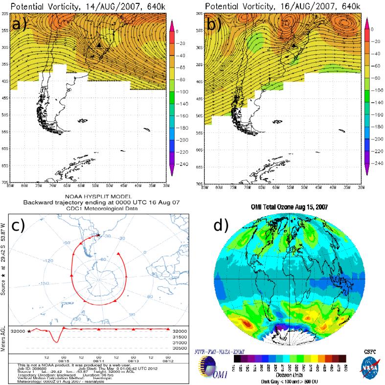 172 Figura A.50: Evento de Efeito Secundário do Buraco de Ozônio Antártico sobre o Sul do Brasil do dia 16 de agosto de 2007.