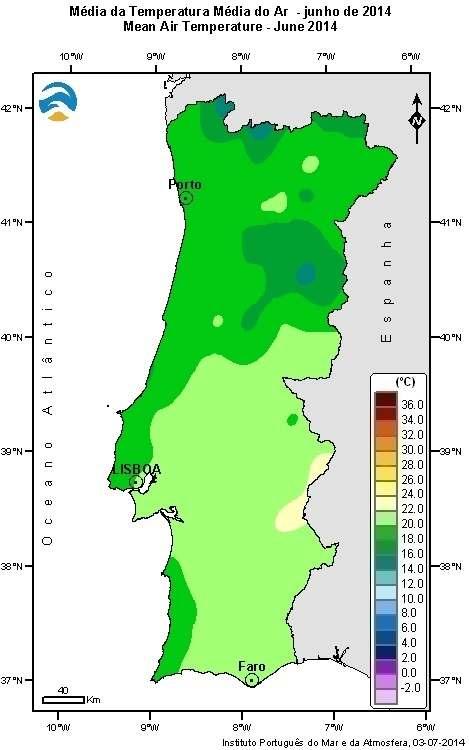 Figura 2 - Distribuição espacial dos valores médios da temperatura mínima, média e máxima do ar.