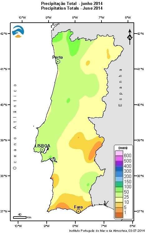 Tabela 3 - Estações em onda de calor - Junho de 2014 Nº dias Estações Período onda calor Monção 7 11 a 17 Braga 7 11 a 17 Porto/P.R. 7 11 a 17 Anadia 6 12 a 17 Dois Portos 6 11 a 16 Santarém/F.