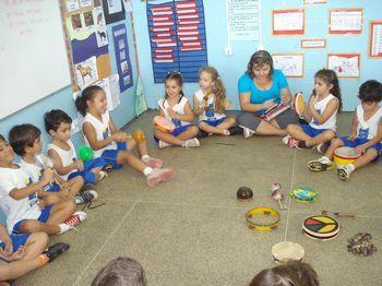 Depois na grande roda eles deverão escolher os instrumentos que irão tocar, nesse momento o professor deverá separar as crianças pelos instrumentos, sopro, percussão e corda.