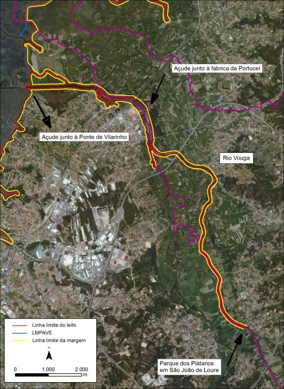 Da observação visual do nível nas estacas colocadas, bem como de informação recolhida junto de residentes no local, conclui-se que o limite da influência da maré