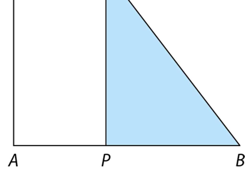 seja sempre perpendicular a ; o ponto é a projeção ortogonal de sobre o segmento. Seja a função que ao comprimento do segmento faz corresponder a área da figura sombreada.
