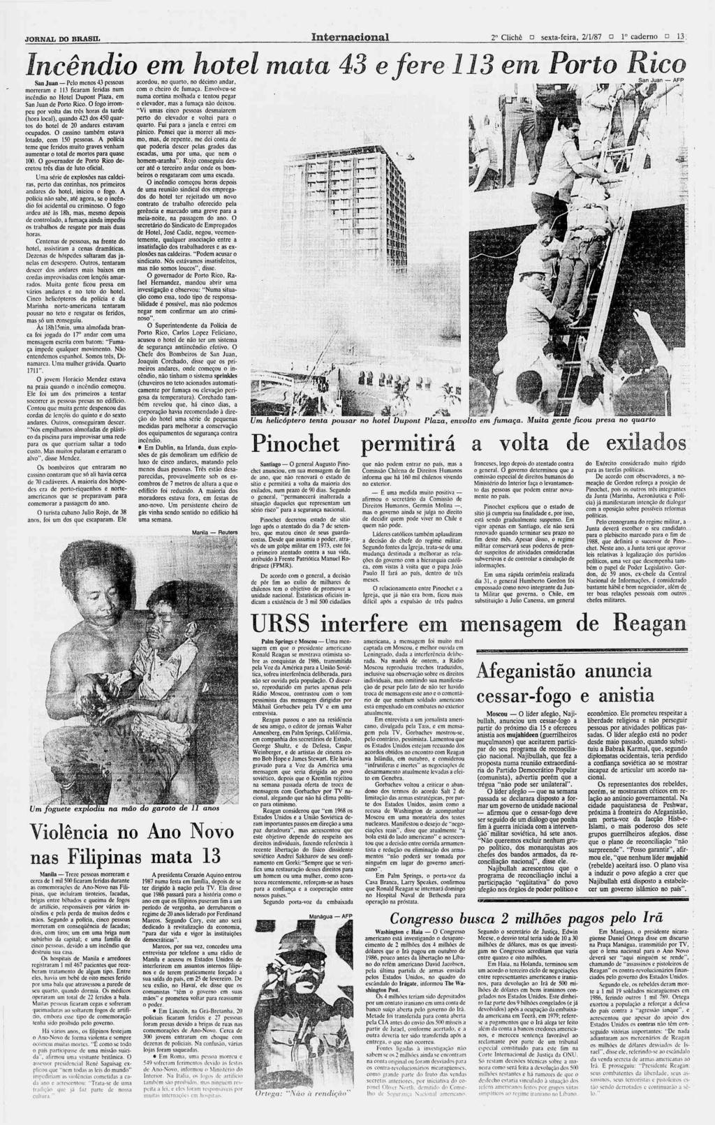 JORNAL DO BRASIL Internacional 2 Clichê? sexta-feira, 2/1/87 a Io caderno? 13.