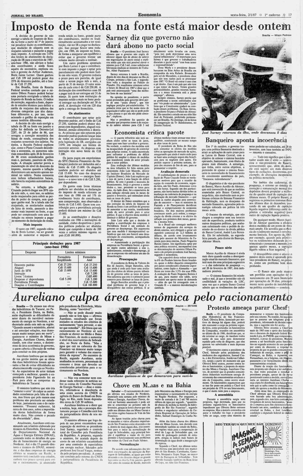 JORNAL DO BRASIL Economia sexta-feira, 2/1/87?