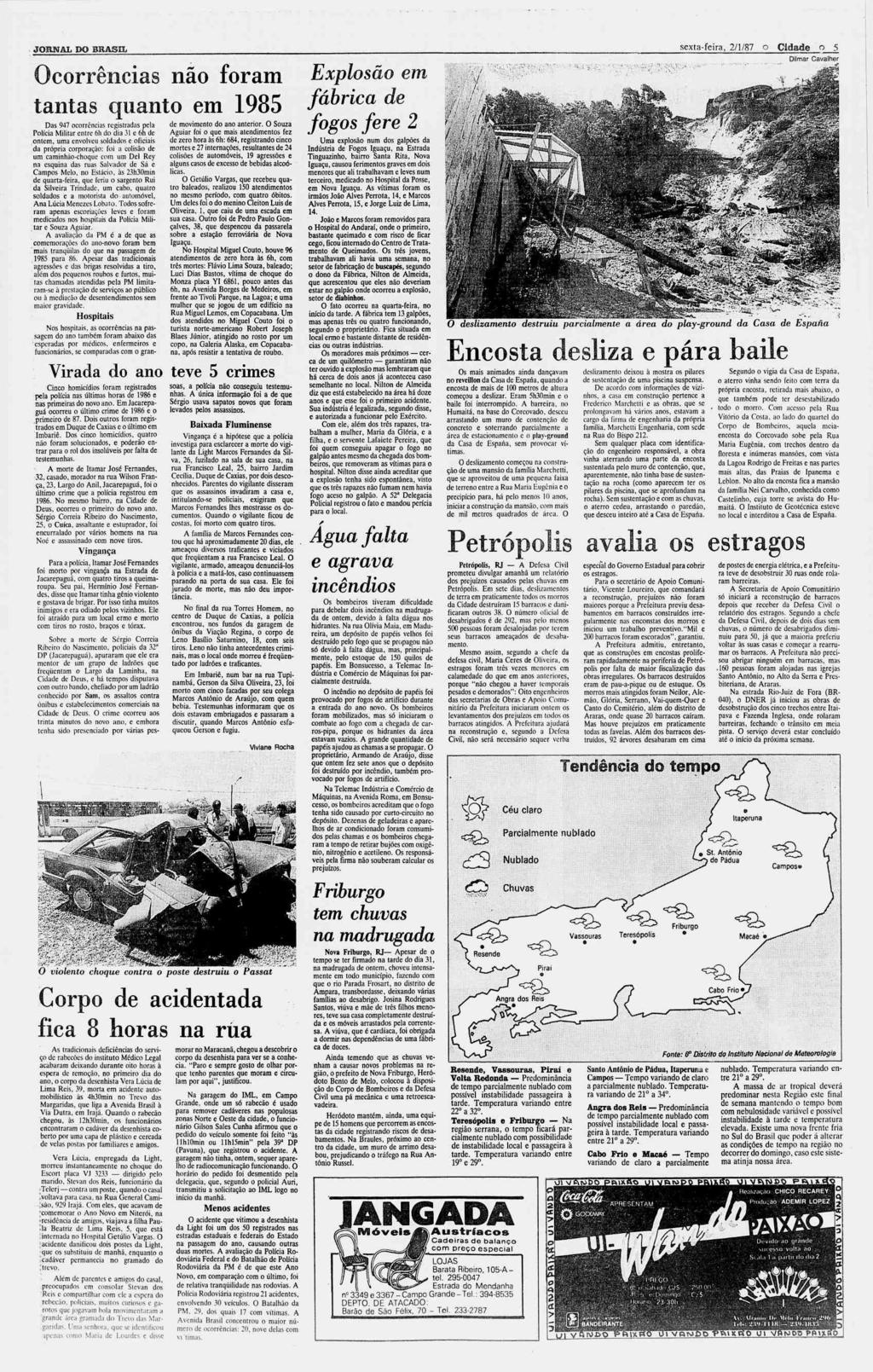 JORNAL DO BRASIL sexta-feira, 2/1/87 o Cidade o 5 Dilmar Cavalher Ocorrências não foram tantas quanto em 1985 Das 947 ocorrências registradas pela Polícia Militar entre 6h do dia 31 e 6h de ontem,