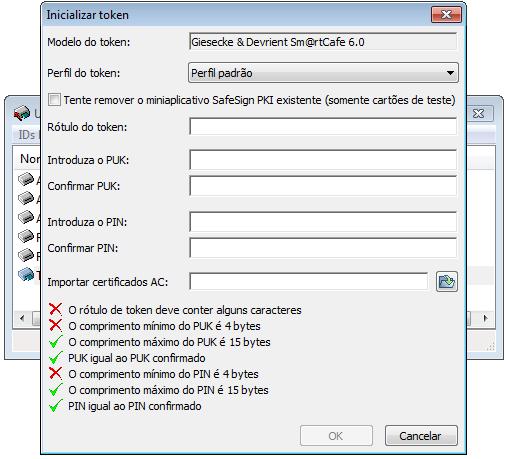 Figura 2 Digitar dados No campo Rótulo do token, digite o nome do titular do certificado; (Figura 2) No campo Introduza o PUK, informe uma senha pessoal e intransferível, observando