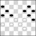 E as brancas têm de ocupar a grande diagonal, e as brancas dominam a bidiagonal (b8-h2) não permitindo que as pedras pretas passem para Dama conseguindo o empate. Vejamos outra posição.