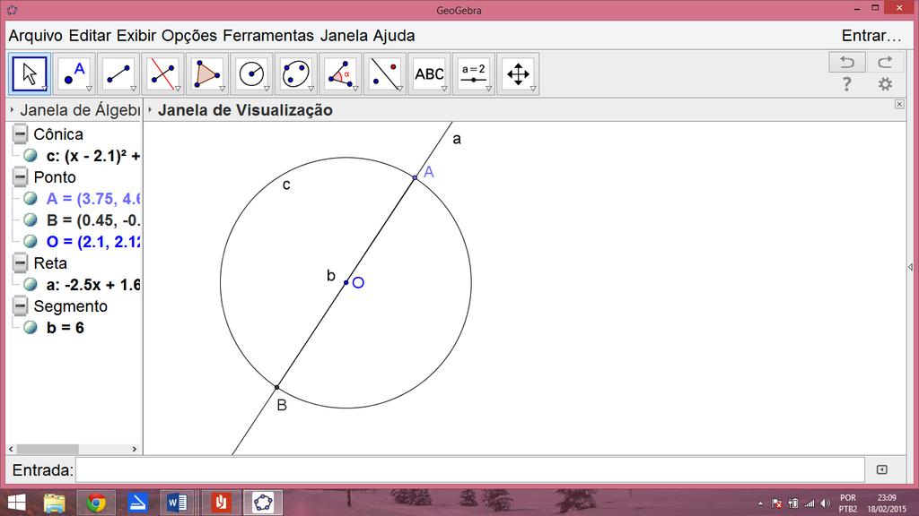 na Contemporaneidade: desafios e possibilidades Sociedade Brasileira d Figura 8: Construção do diâmetro na circunferência. Com o botão da reta mediatriz, trace o eixo de simetria do segmento AB.
