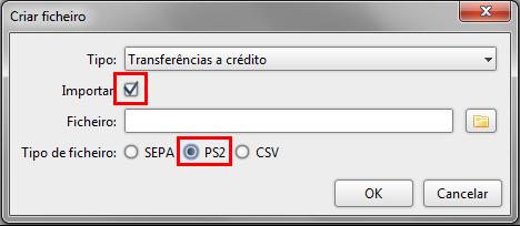 Figura 87: Criação de ficheiro de transferências por importação de PS2 Após
