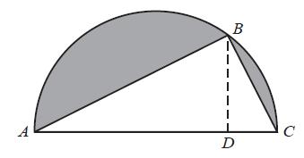 o ponto B pertence à semicircunferência e o ponto D pertence a [AC]; os segmentos de reta [BD] e [AC] são perpendiculares; o raio da semicircunferência é igual a 5 cm; BD = 4 cm. 1.