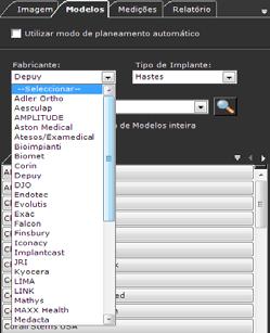 INSERIR MODELOS 1 Seleccione o fabricante do implante no campo Fabricante. 2 Seleccione a classificação do implante no campo Tipo de Implante.