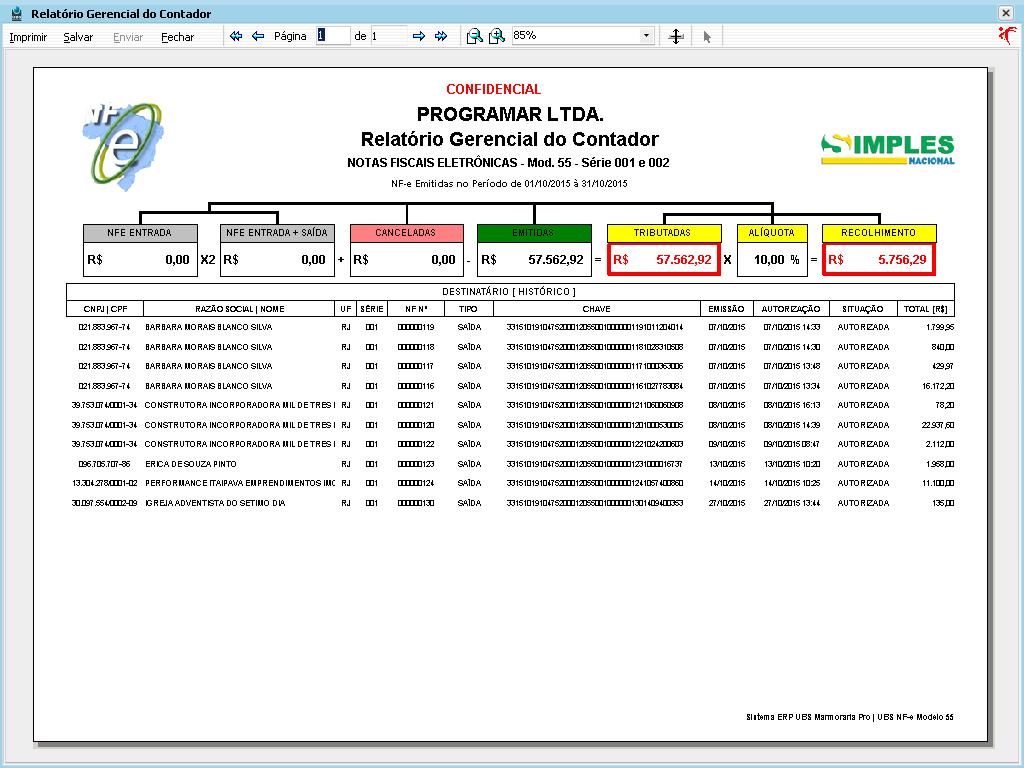 14 Pressione o botão 10 CONTADOR e depois o botão 10.04 VISUALIZAR RELATÓRIO.