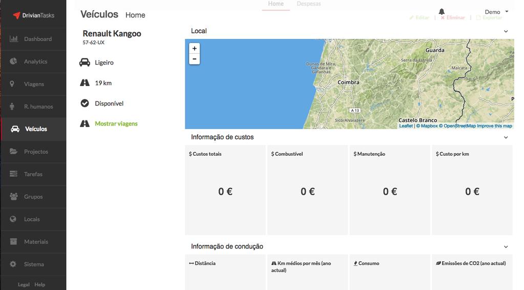 Plataforma Web Veículos Detalhes, emissões de