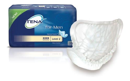 TENA for Men Uma perfeita protecção anatómica concebida para homens com ligeiras perdas de urina, consequentes por exemplo, de uma intervenção cirúrgica à próstata ou de uma infecção