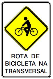 1.3. Trânsito de Ciclistas - Rota de Bicicleta na Transversal Sinal A-30a-6 A-30a-6h Conceito: Adverte o condutor de veículo automotor e ciclista que a via transversal é rota sinalizada de bicicleta.