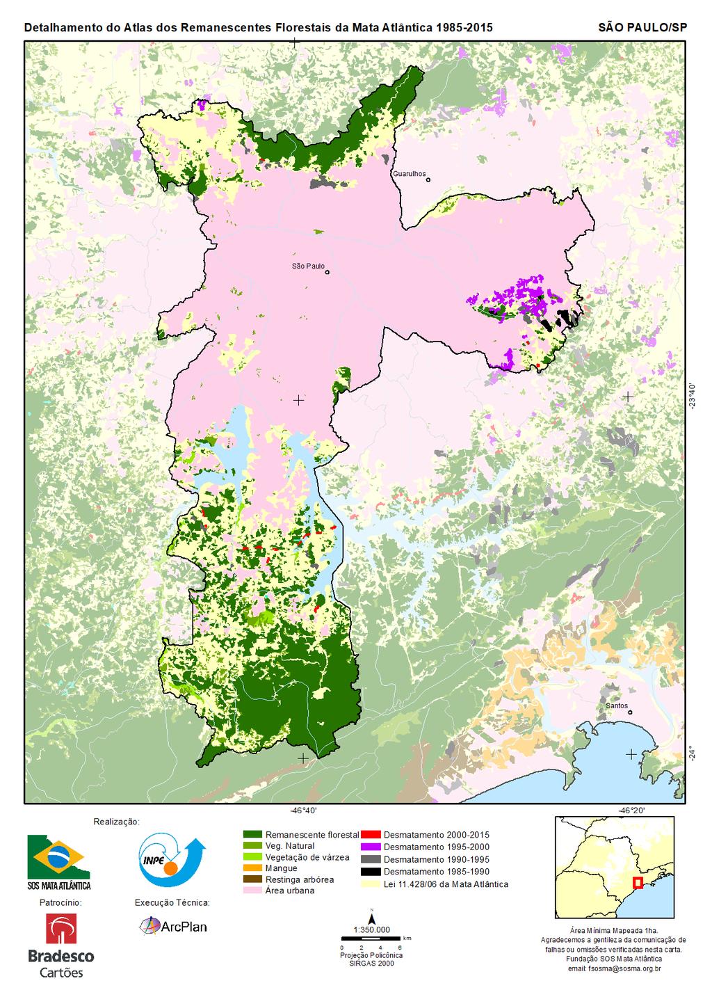 SÃO PAULO UF SP Área do Estado 24.821.183 Área na Lei no 11.428/2006 17.071.302 69% Mata em 2016 25.
