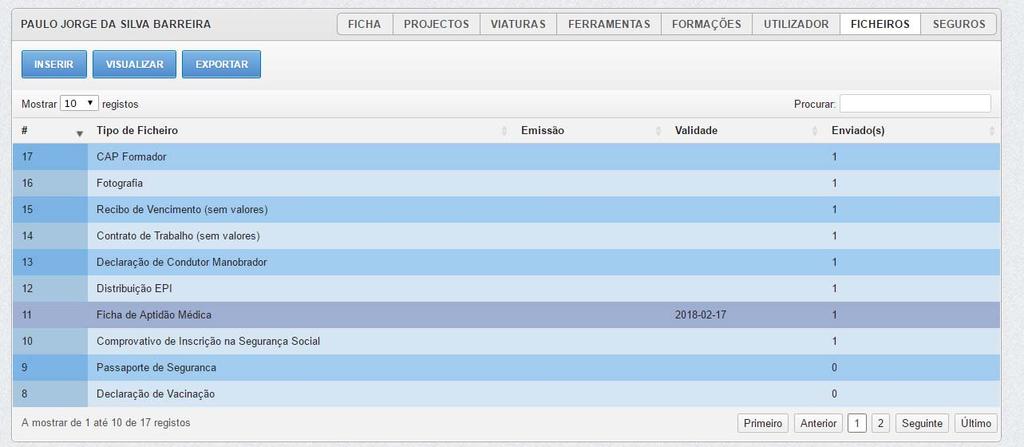 Selecionar a linha do tipo de ficheiro