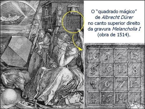 A primeira impressão de um quadrado mágico surgiu em uma gravura intitulada Melancolia do pintor e gravador alemão do Renascimento Albrecht Dürer, onde neste quadrado mágico tem quatro numerais