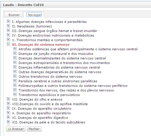 1.21 Outra forma de realizar a busca no CID 10 é manualmente através do botão Navegar. Utilize os botões de + e -, até chegar ao descritor desejado.