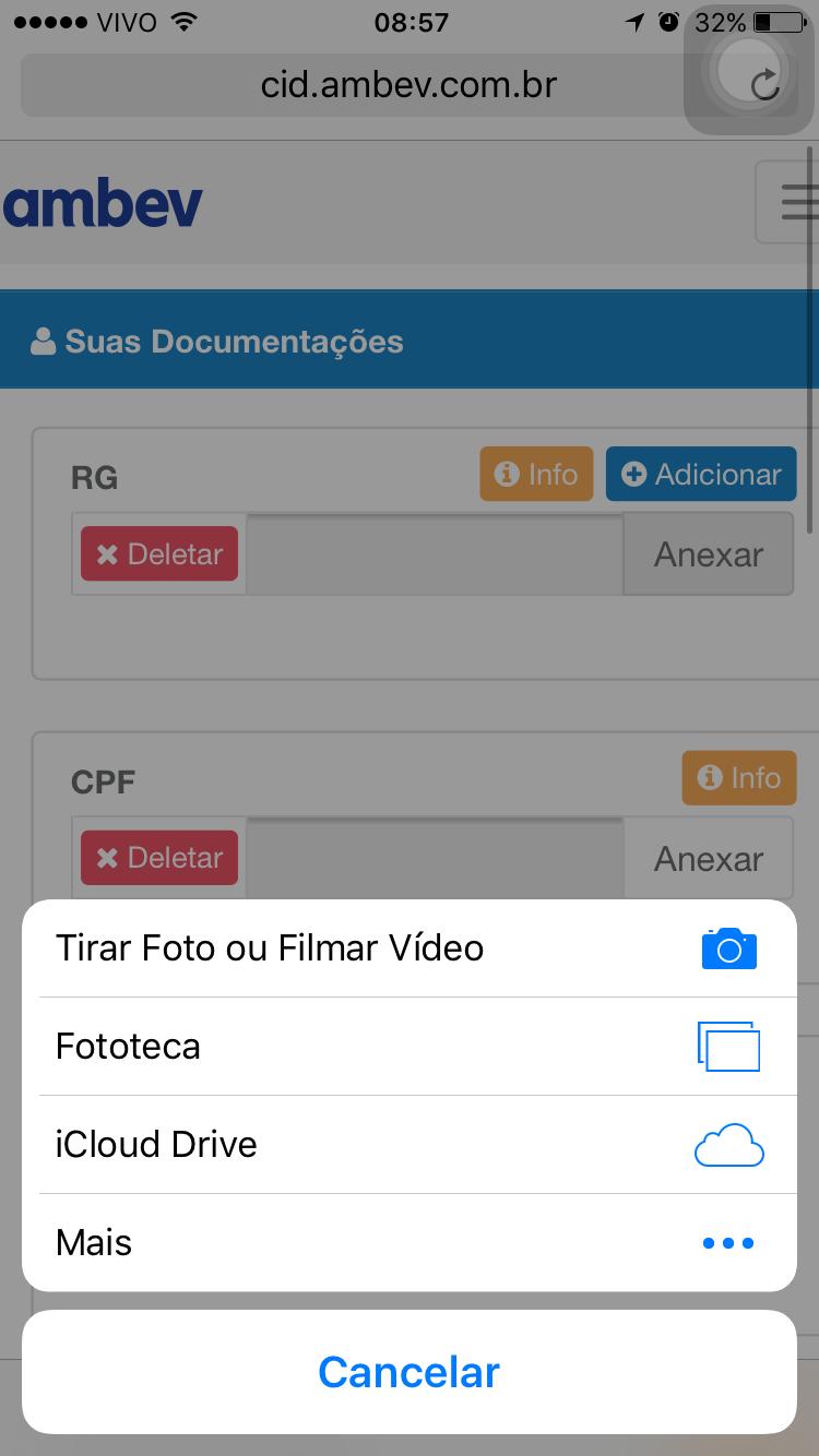 Anexando Documentos pelo Smartphone Pelo celular você terá a opção de buscar a foto na sua galeria de imagem ou de