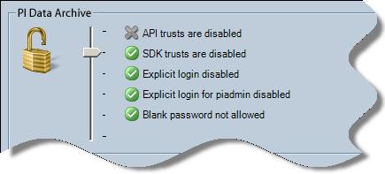 Instalar um servidor PI Data Archive Desabilitar trusts SDK No PI SMT, você pode usar a ferramenta Security Settings para desabilitar o servidor PI Data Archive por meio de trusts SDK. 1.