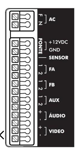 Entradas de vídeo DVR Balun Módulo interno Módulo externo Utilizar a função de alarme do DVR Outra função de integração com o DVR é a utilização do sinal da saída Aux do módulo externo para