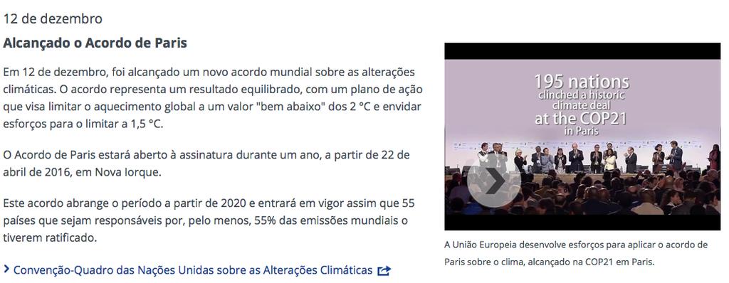 O Acordo de Paris sobre as alterações climáticas: