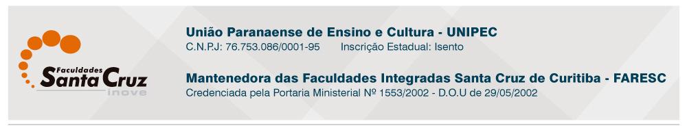 EDITAL SG Nº 031/2017 Comunicamos aos senhores alunos das Faculdades Integradas Santa Cruz de Curitiba FARESC, as disciplinas que serão ofertadas em Período Especial para o 2º semestre de 2017: