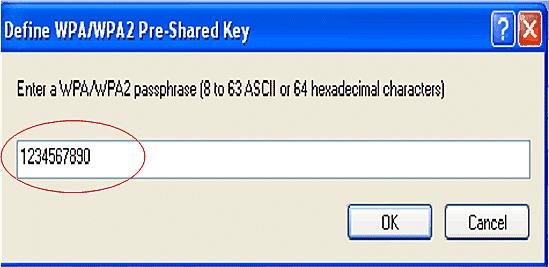3. Defina uma chave pré-compartilhada WPA. A chave deve ser 8 a 63 caracteres ASCII de comprimento. Clique em OK. Use esta seção para confirmar se a sua configuração funciona corretamente.
