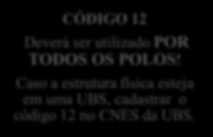 CÓDIGO 74: Deverá ser utilizado para polos com espaço específico.