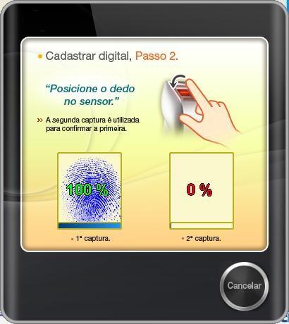 Os passos abaixo mostram a continuação do cadastro de impressão digital do funcionário: 1) Esta tela será aberta.