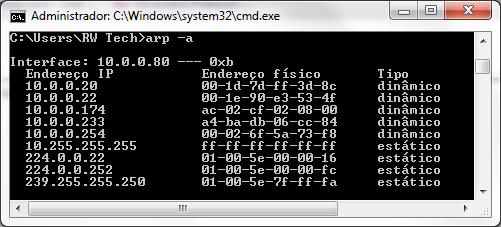 Capítulo 5 Descobrindo o MAC do REP Seguem abaixo os passos para descobrir o MAC do REP. 1) Definir um IP fixo para o REP (por exemplo: 10.0.0.174). 2) Abrir o Prompt de Comando.