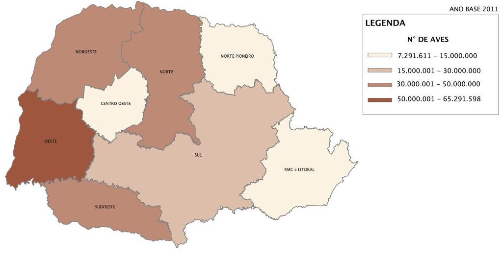 AVICULTURA NAS 8 REGIÕES DO ESTADO DO PARANÁ Concentração: 41%Noroeste 28% Sudoeste