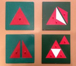 TRIÂNGULOS DE METAL Proposta de atividade - Manipular o material para perceber que nas quatro molduras há o mesmo triângulo equilátero.