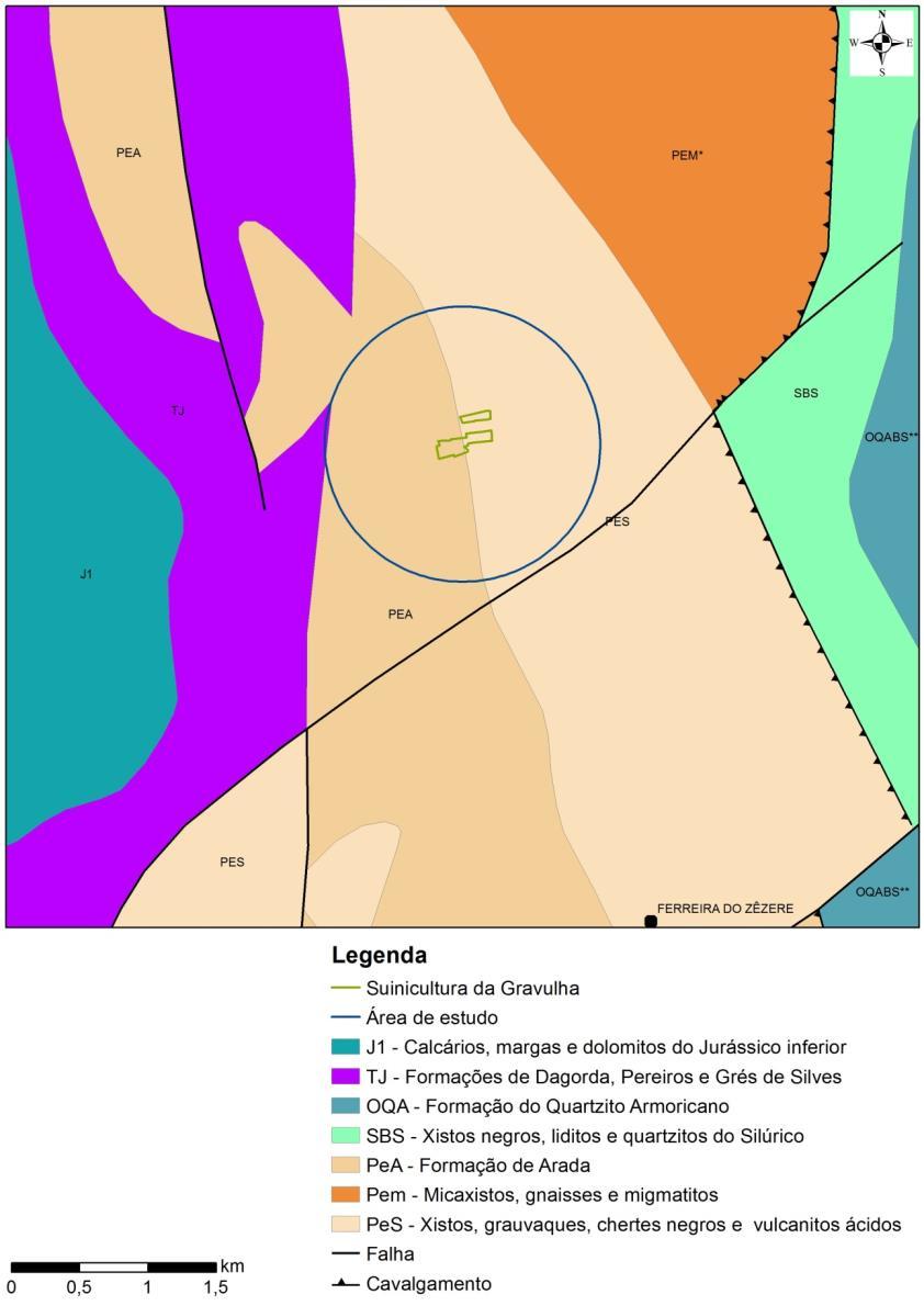 Litostratigrafia Figura 5.1 - Enquadramento geológico da área em estudo (adaptado de SGP, 1992) A litostratigrafia da área de estudo (Quadro 5.