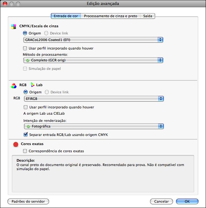 IMPRESSÃO NO MAC OS X 34 17 Para editar recursos avançados de gerenciamento de cores, como, por exemplo, Intenção de renderização de RGB/Lab, clique em Configurações para especialistas.