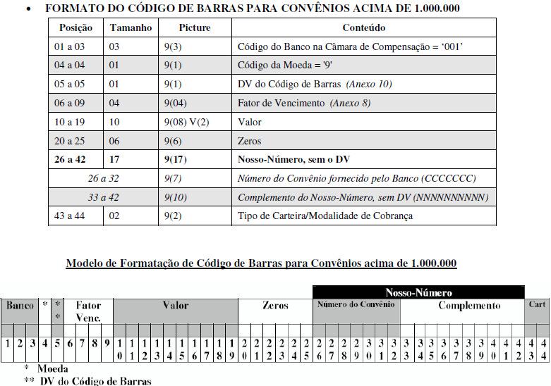 FORMATO DO CÓDIGO DE BARRAS PARA CONVÊNIOS ACIMA DE 1.000.