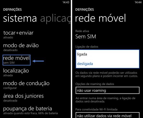 Para efectuarem essa desactivação devem aceder às definições do Windows Phone e depois escolher a opção rede móvel.