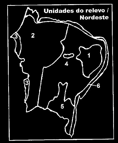 a) 2 b) 4 c) 3 d) 1 e) 5 Questão 18 Analise o mapa. A partir da análise feita é CORRETO afirmar que a) a forma de relevo indicada com o número 5 influencia no clima do sertão nordestino.