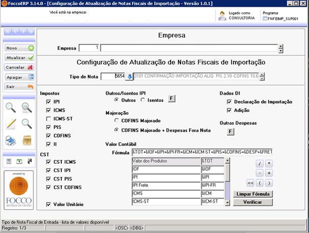 Empresa: selecionar a empresa a qual deseja-se efetuar a configuração.