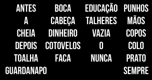 Uma pessoa bem educada sempre começa a comer de todos terem sido servidos e o anfitrião já ter iniciado a refeição. 2. Usar para limpar a boca. 3.