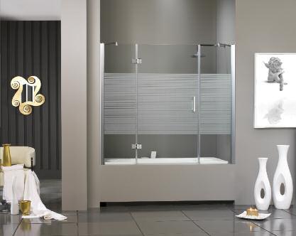 Grupo 800 Modelo 851 Baño - Banho Frontal baño hoja abatible + 2 fijos continuos Frontal banho folha rebatível + 2 partes fixas contínuas Para este modelo 60 vidrios decorados distintos disponibles